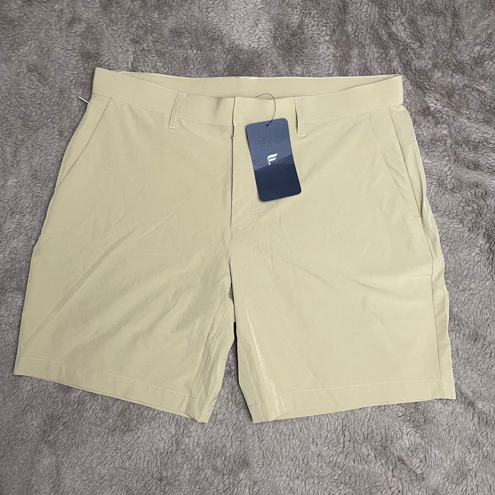 Fabletics The Only Tech Short Mens 35/8 Tan Khaki Water Resistant 4-Way Stretch